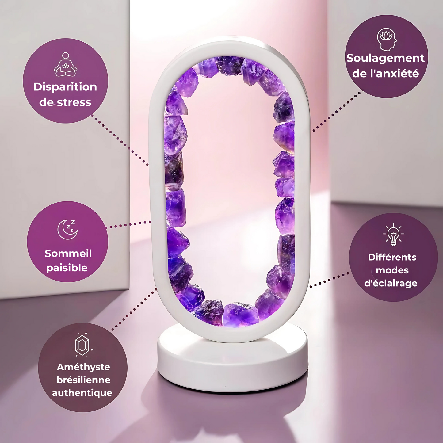 Lunaria – Lampe Cristal en Améthyste naturel