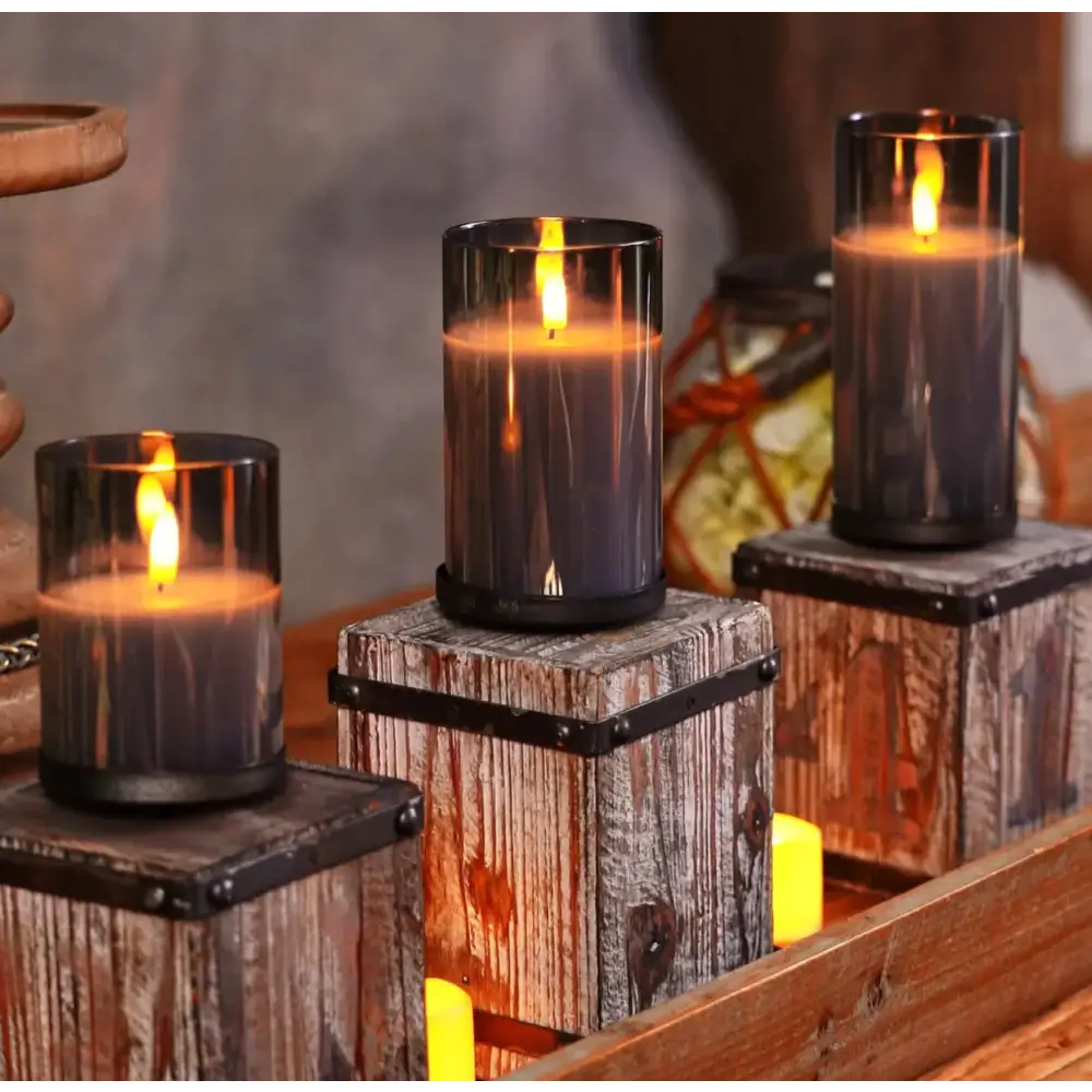 Bougies LED Premium sans flamme - Lot de 3 Gris fumé