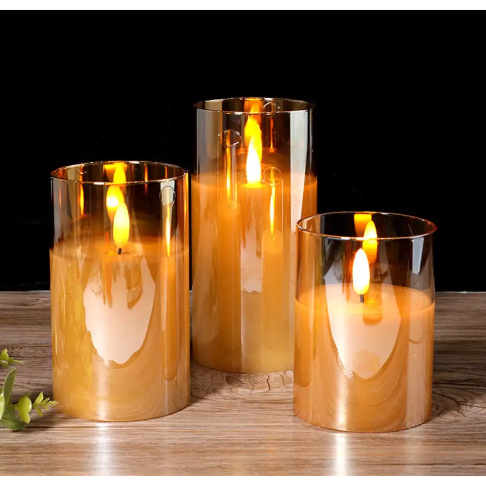 Bougies LED Premium sans flamme - Lot de 3 Or ambré