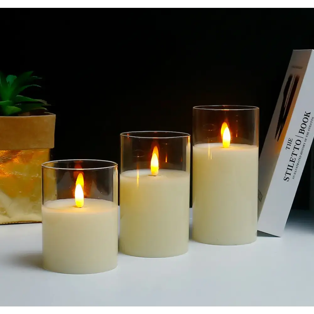 Bougies LED Premium sans flamme - Lot de 3 Transparent