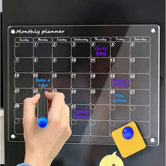 Calendrier Magnétique Planificateur Mois et Semaine en Acrylique - 1 Mensuel