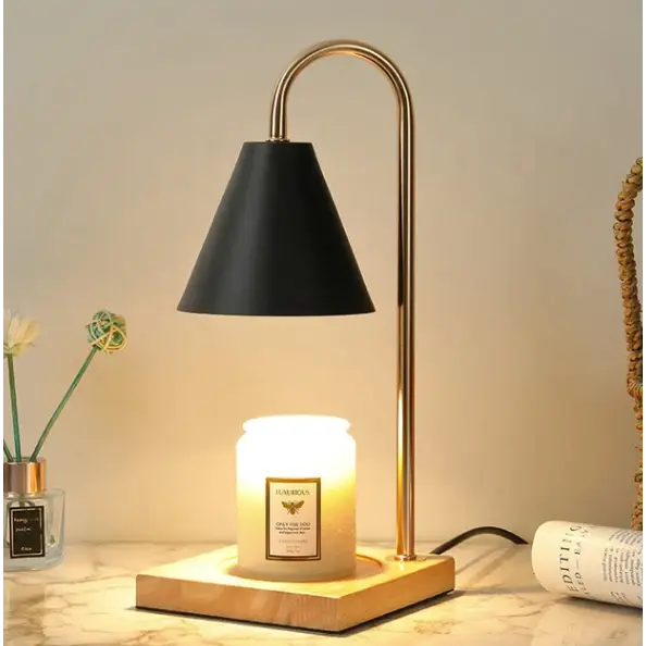 Lampe Chauffe - Bougie Chaleureuse - Bois / Noir