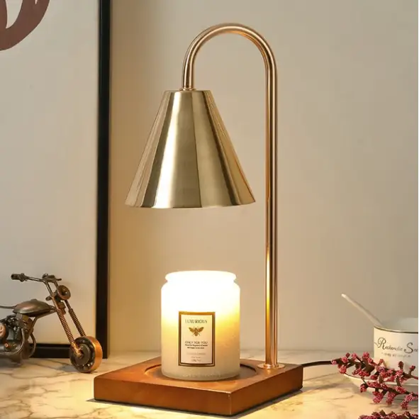Lampe Chauffe - Bougie Chaleureuse - Bois / Or