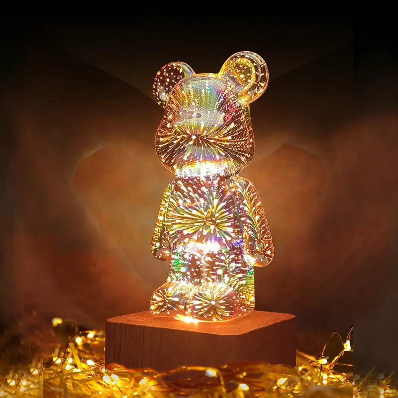 Ourson de Lumière - Lampe à Effet Feu d’Artifices 3D
