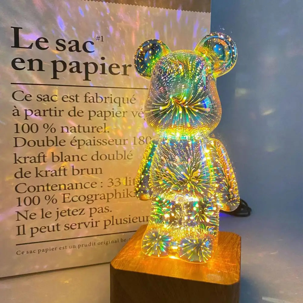 Ourson de Lumière - Lampe à Effet Feu d’Artifices 3D