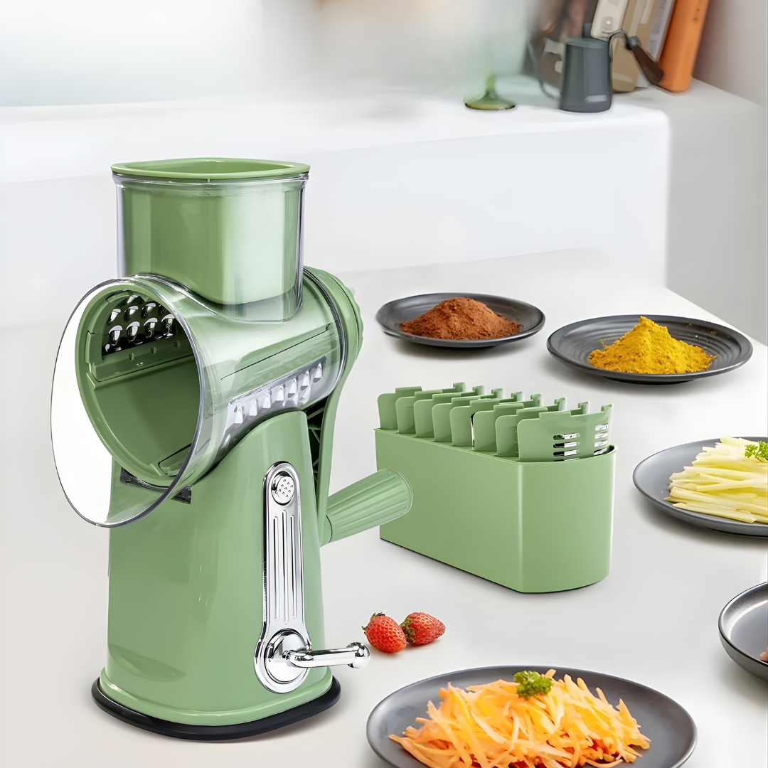RâpeRotative – Râpe à Fromage et Légumes Multifonction avec 5 Lames Interchangeables
