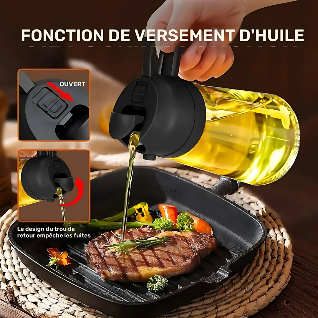 SprayChef – Bouteille d’Huile 2-en-1 avec Pulvérisateur Intégré