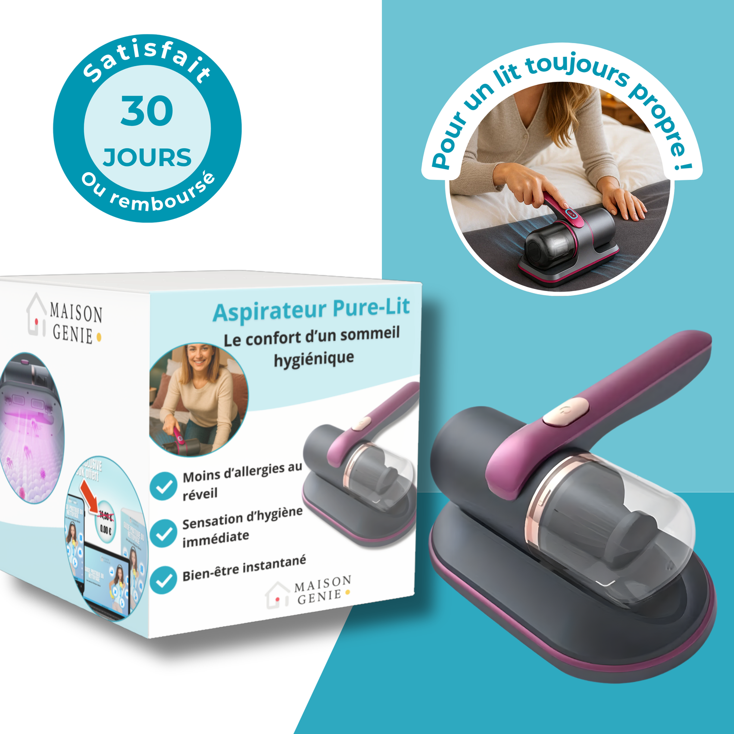 Pure-Lit Aspirateur - Aspirateur Anti-Acariens sans fil