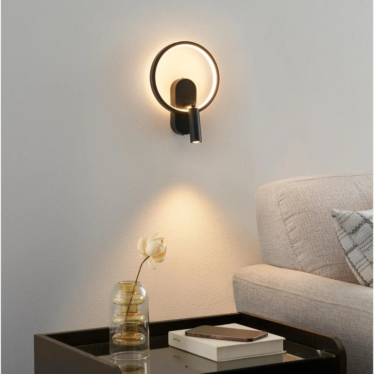 Applique Murale d’ambiance LED avec Liseuse orientable Intégrée