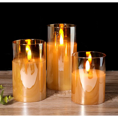 Bougies LED Premium sans flamme - Lot de 3 Or ambré