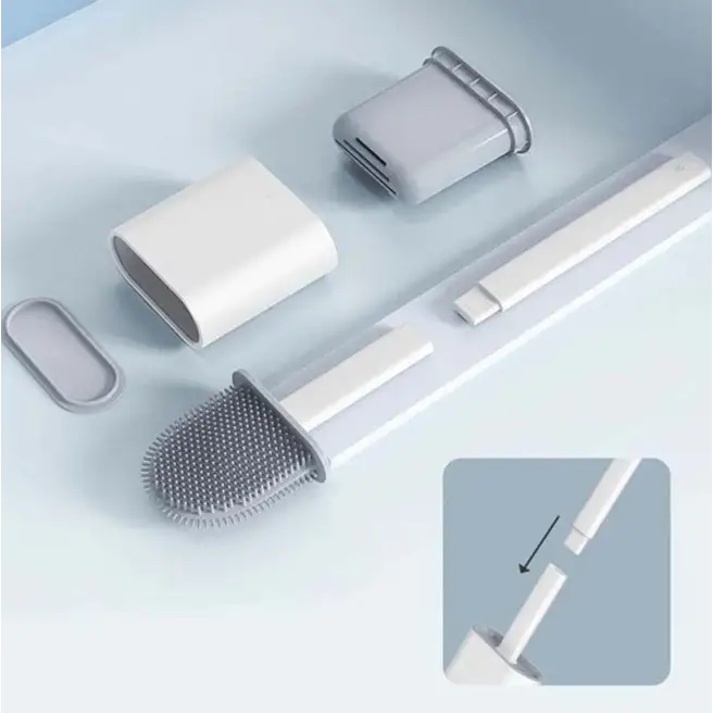 Brosse WC en Silicone avec Manche Longue & Patch Mural - Moderne et Hygiénique