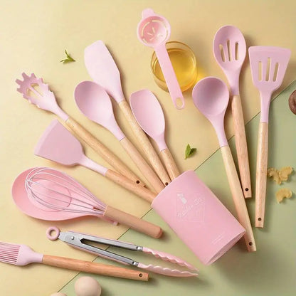Ensemble d’Ustensiles en silicone Ultra Pratiques (14 pièces) - Rose Ustensiles