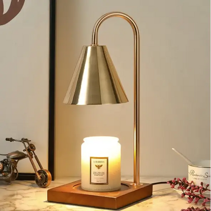 Lampe Chauffe - Bougie Chaleureuse - Bois / Or