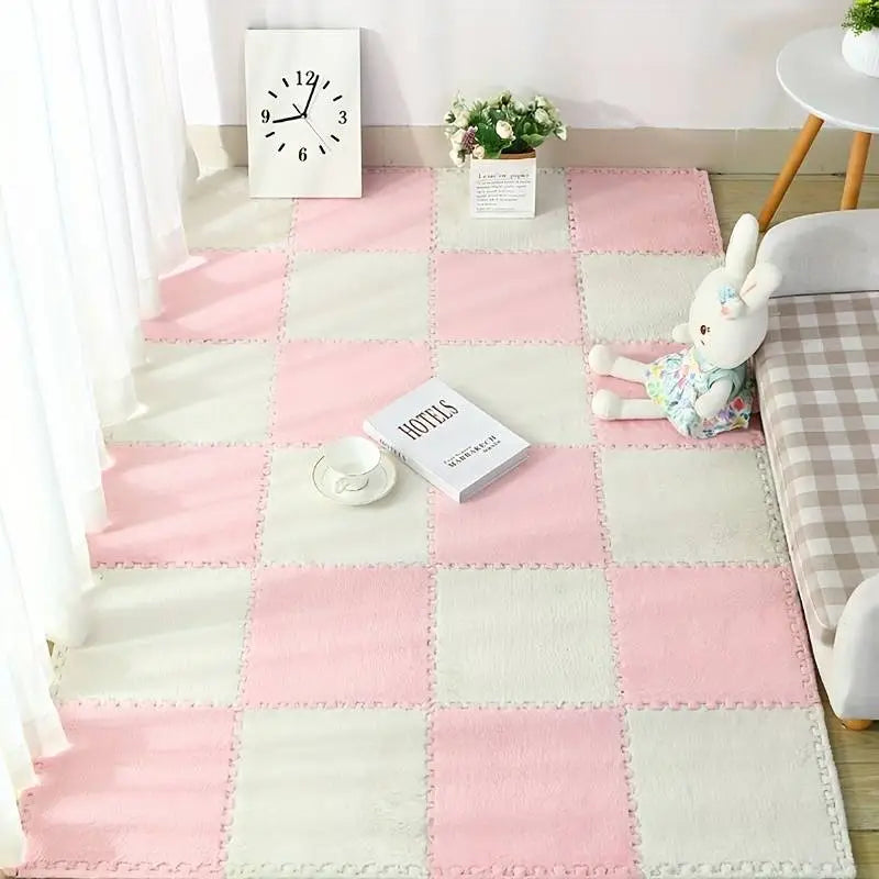 Tapis Puzzle Confortable et Mignon (Lot de 10 carrés) - Rose