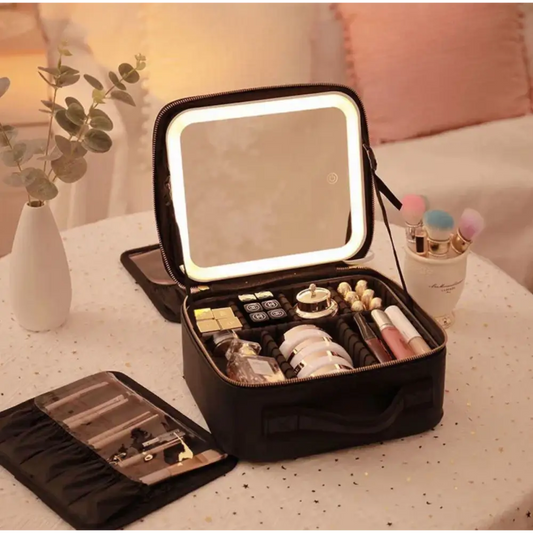 Trousse de Maquillage avec Miroir à LED - Noir